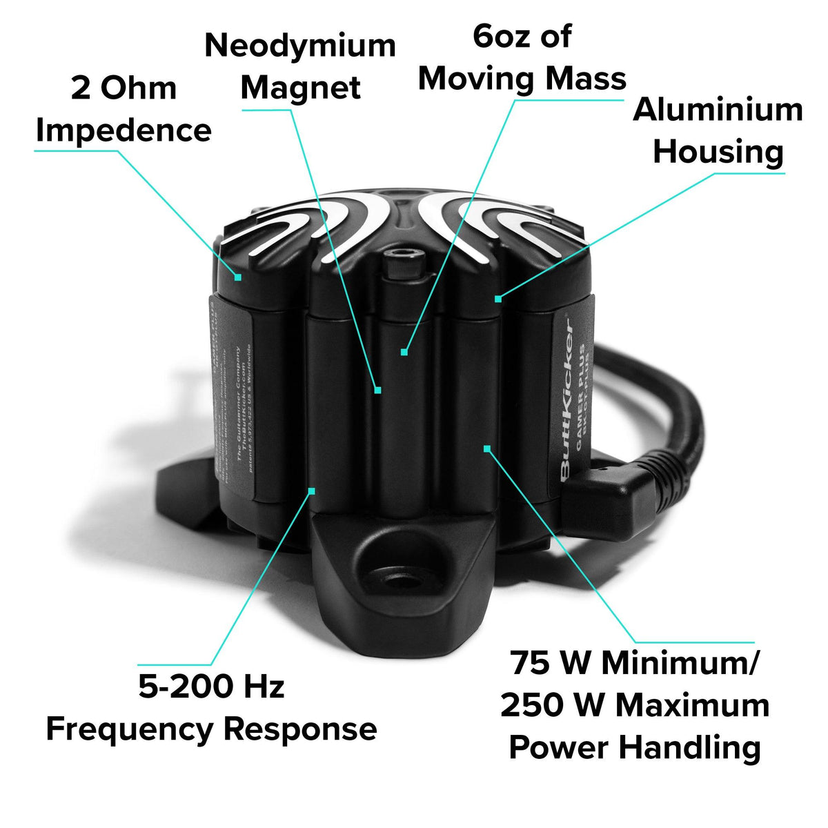 ButtKicker Gamer Plus haptic transducer with Universal Clamp - magnetically suspended piston design
