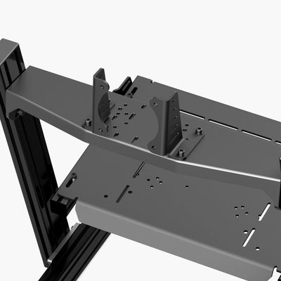 Dettaglio del telaio del Sim-Lab GT1 Pro Sim Racing Cockpit che mette in risalto il design nero resistente e i fori preforati per il montaggio.