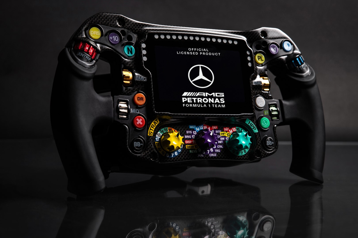 Sim-Lab Mercedes-AMG PETRONAS F1 Team sim racing steering wheel - 4.3 inch display and RGB LED highlights
