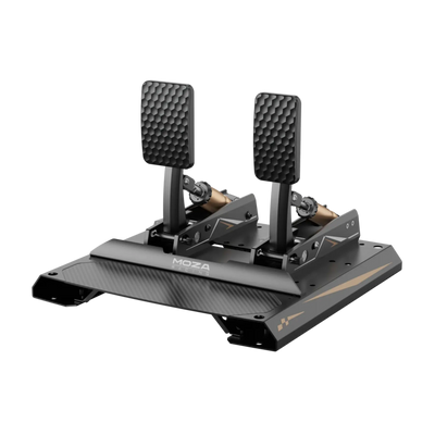 MOZA CRP2 Load Cell Pedals with aluminum and carbon fiber design, featuring 200kg sensor, perfect for sim racing setups.