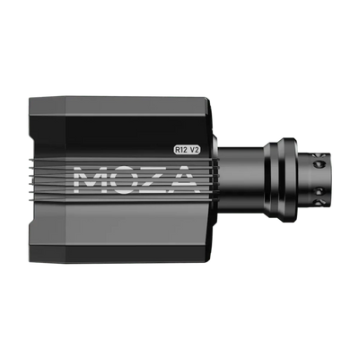 Side view of Moza R12 v2 direct drive wheelbase with 12Nm force feedback for sim racing