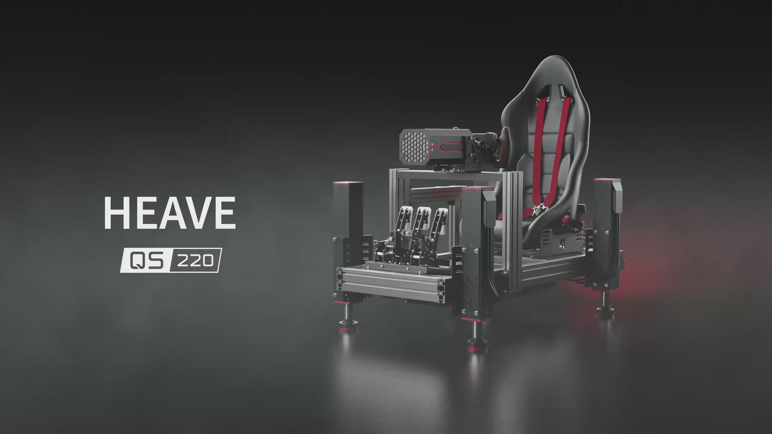 Qubic System QS-220 actuators in a 3DOF cockpit setup, emphasizing modular design and quiet operation for professional and home use.