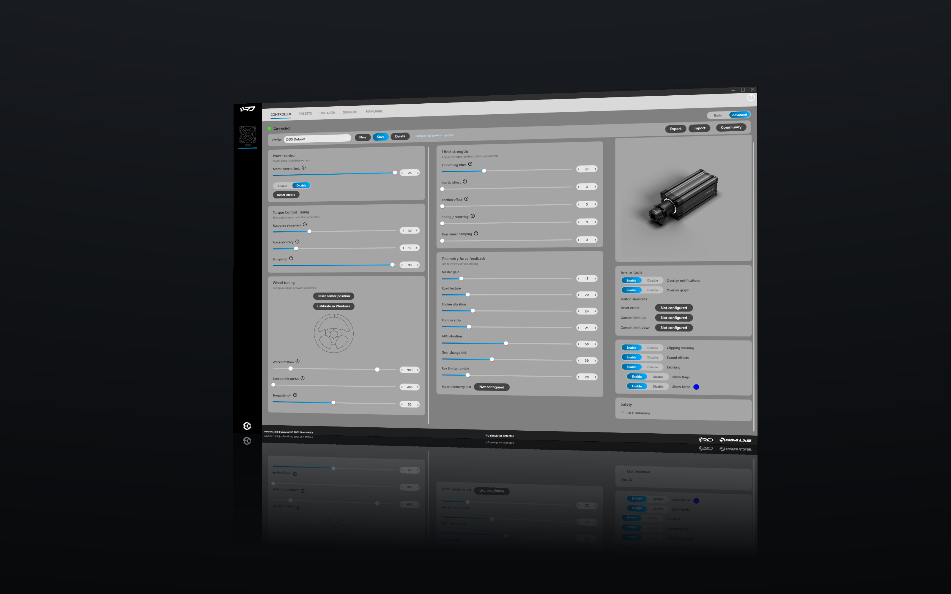 RaceDirector software interface for the Sim-Lab DDS TorqueSync