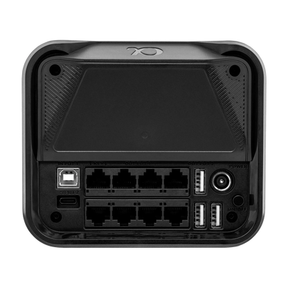 Rear view of the Simagic Alpha EVO Sport direct drive wheelbase with multiple ports.