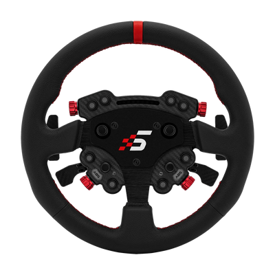 Simagic GT Pro Hub(K) Round Leather with carbon fiber front plate, designed for GT, rally, drift, and touring car racing styles.