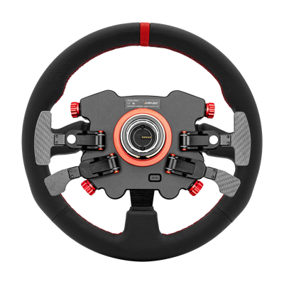 Simagic GT Pro Hub(K) Round Leather with carbon fiber front plate and machined aluminum housing for GT, rally, drift racing styles.