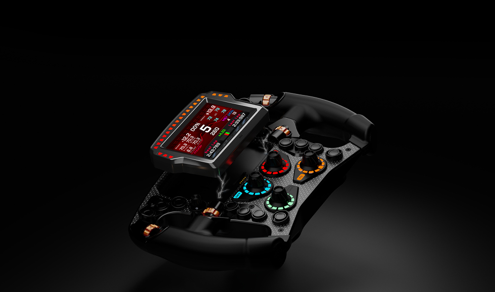 Simagic MagicDash 4 modular display with touchpad on the Zeus Formula steering wheel